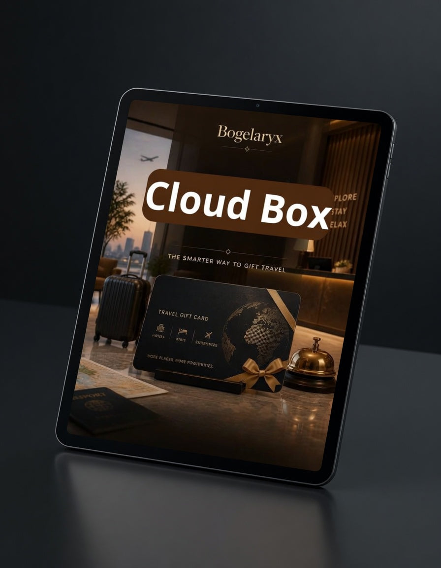Tablet displaying the Bogelaryx Cloud Box on a dark background