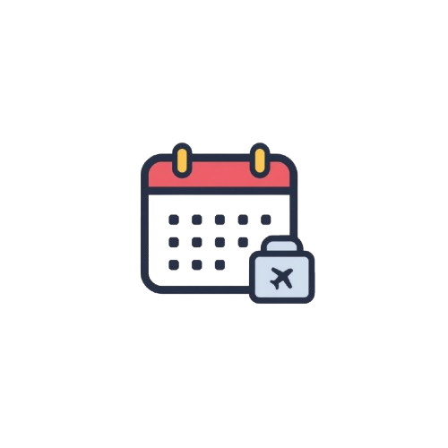 Calendar icon with a suitcase and airplane symbol on a white background