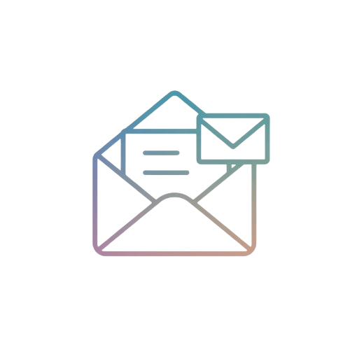 Gradient icon of an open envelope with a letter inside on a white background